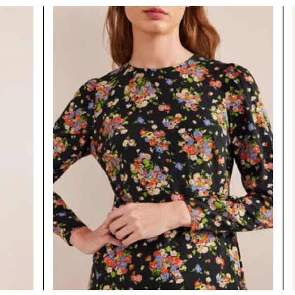 Boden Crew Neck Fit N Flare Dress Black Wild Cluster Floral Dress size 12 long - Picture 8 of 8